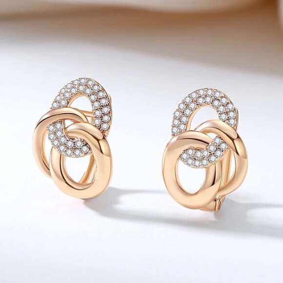 New Circle Huggie Earrings 14K Gold Plated CZ Geometric Preppy Timeless Chic - Picture 1 of 11